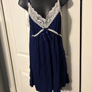 Chic Navy Blue Lace Chemise